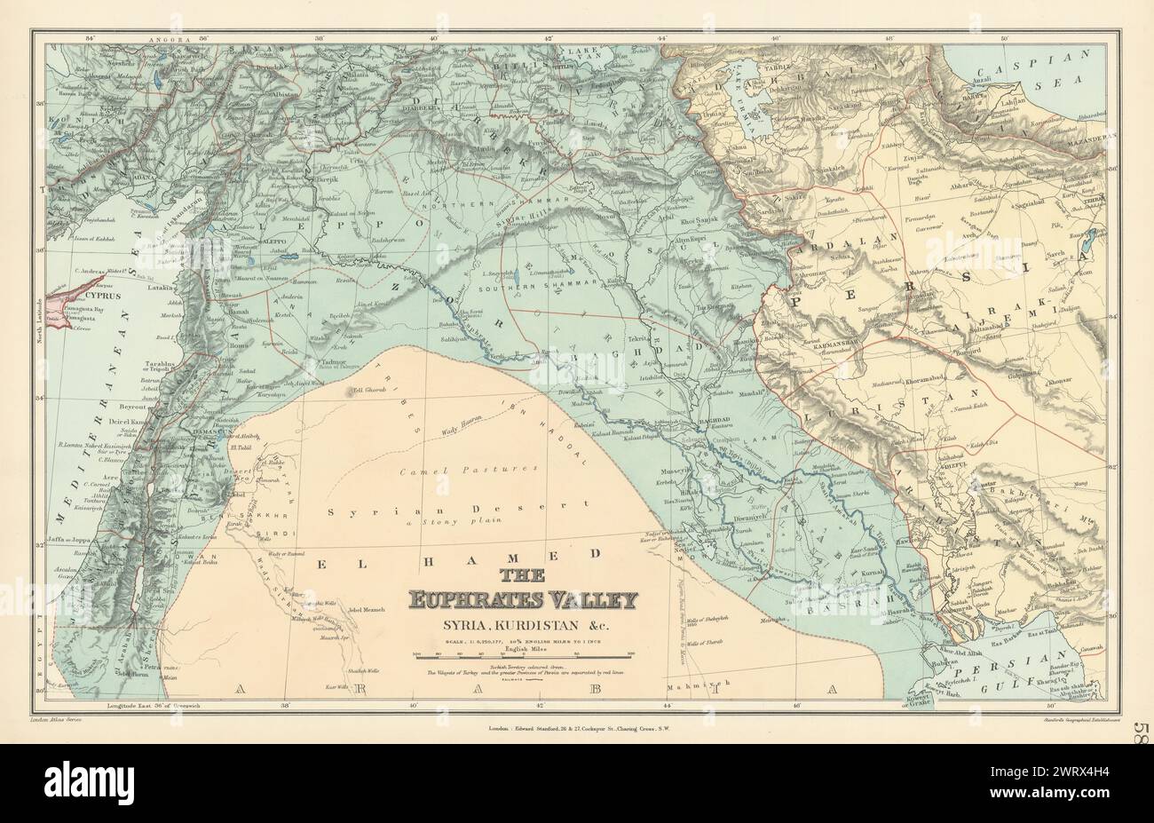 Euphrates Valley Syria Kurdistan Levant Iraq Persia Palestine. STANFORD 1896 map Stock Photo