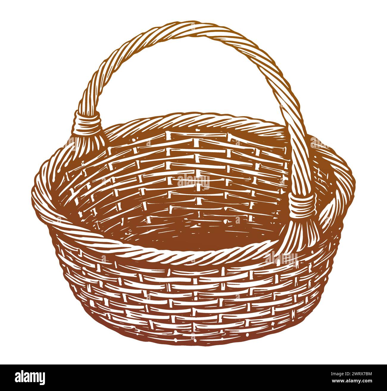 Hand drawn wicker basket empty. Sketch vintage vector illustration