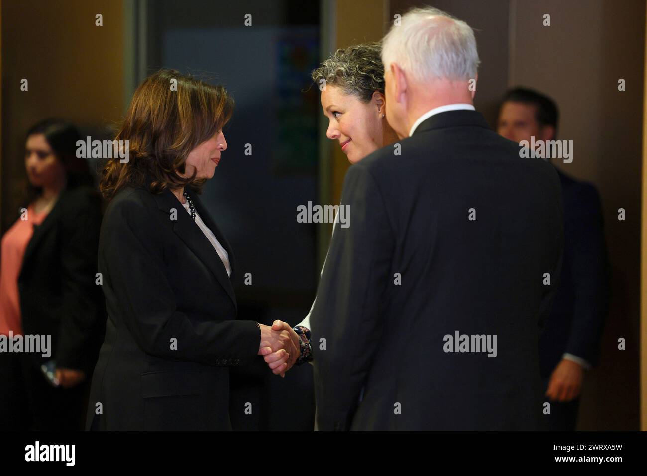 Vice President Kamala Harris, from greet Dr. Sarah Traxler, chief