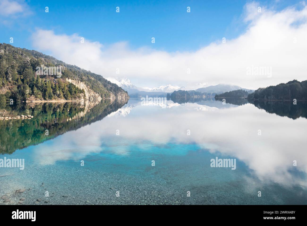 Picture taken in a calm morning in Lago Moreno, Bariloche, Patagonia Aregentina. Stock Photo