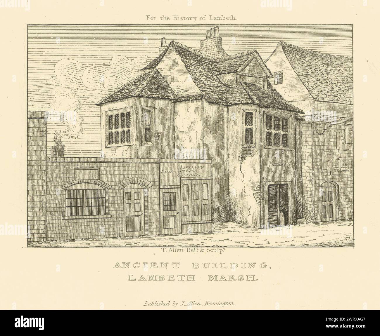 Ancient Building, Lambeth Marsh. Part of Lambeth Palace 1827 old antique print Stock Photo