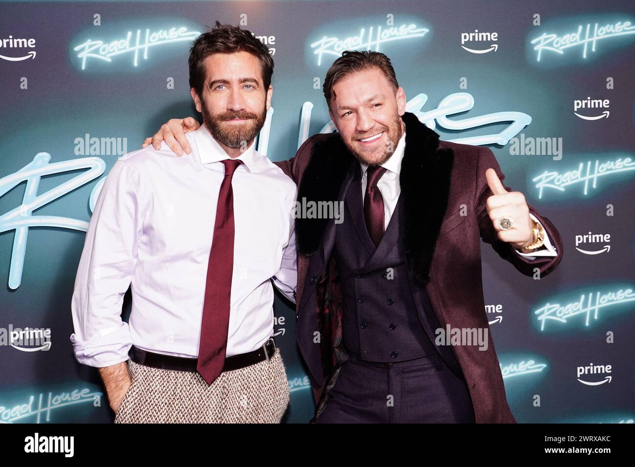 Jake Gyllenhaal (left) and Conor McGregor attend a screening for Road House at the Curzon Mayfair, London. Picture date: Thursday March 14, 2024. Stock Photo