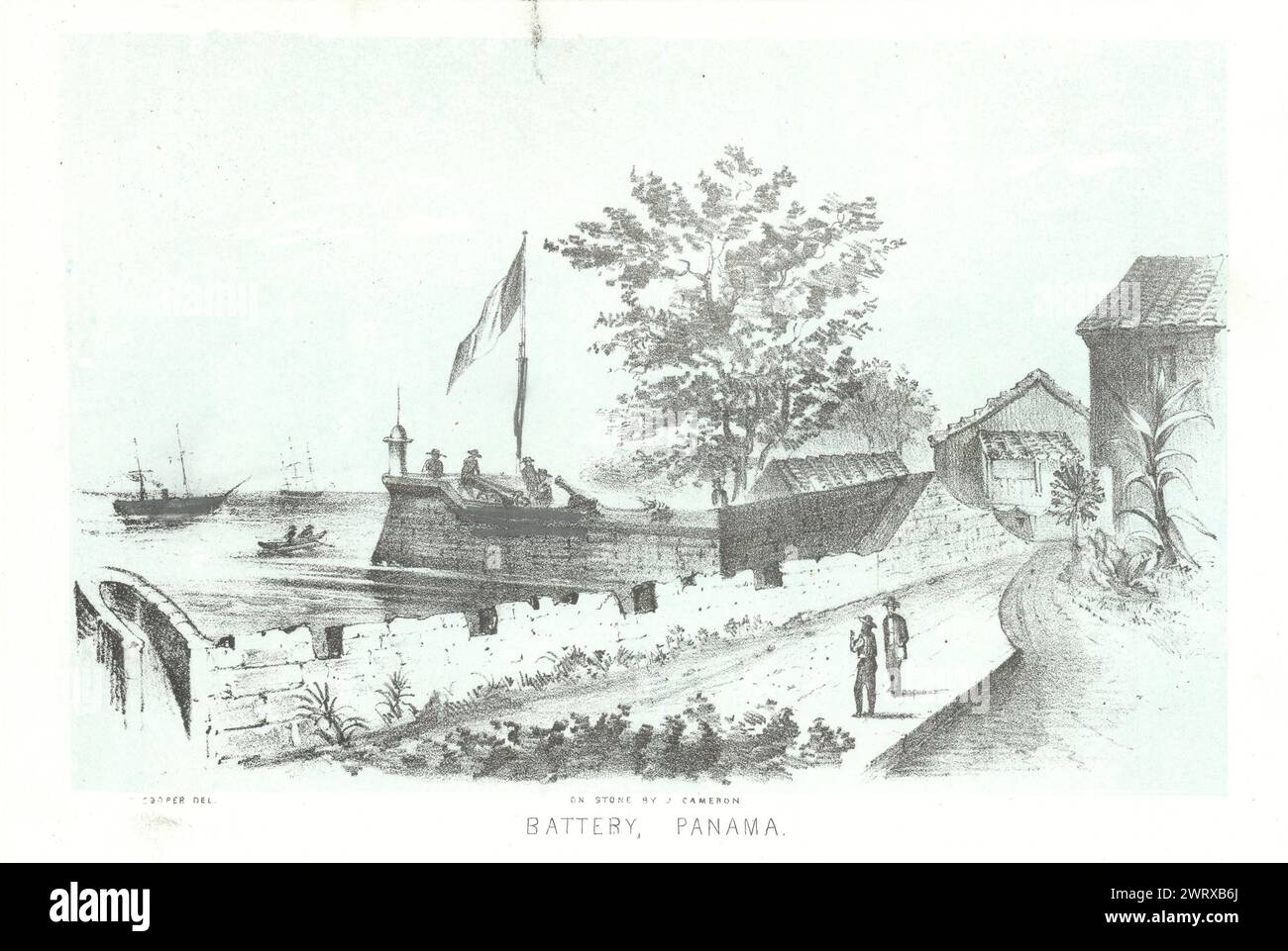 'Battery, Panama'. Panama City. Lithograph by George Cooper 1853 old print Stock Photo