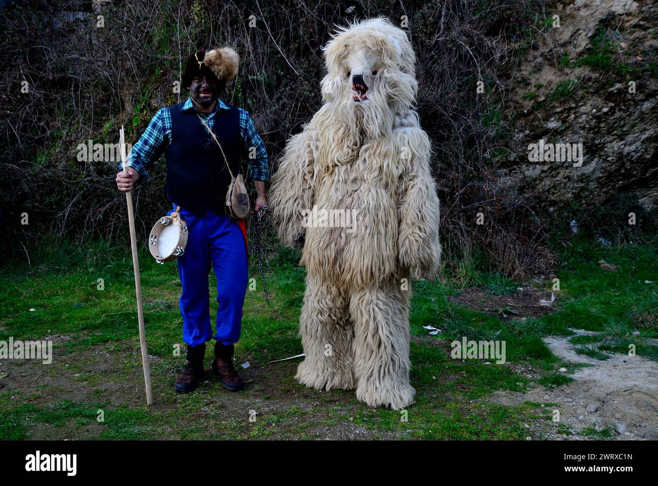 Masks of La Vijanera of Silio (Cantabria) in Vibo Mask of Viana do Bolo, Ourense, Spain Stock Photo