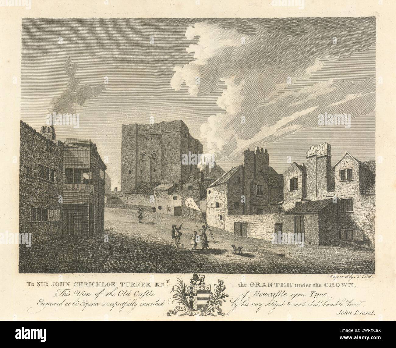 View of the Old Castle of Newcastle upon Tyne 1789 antique print