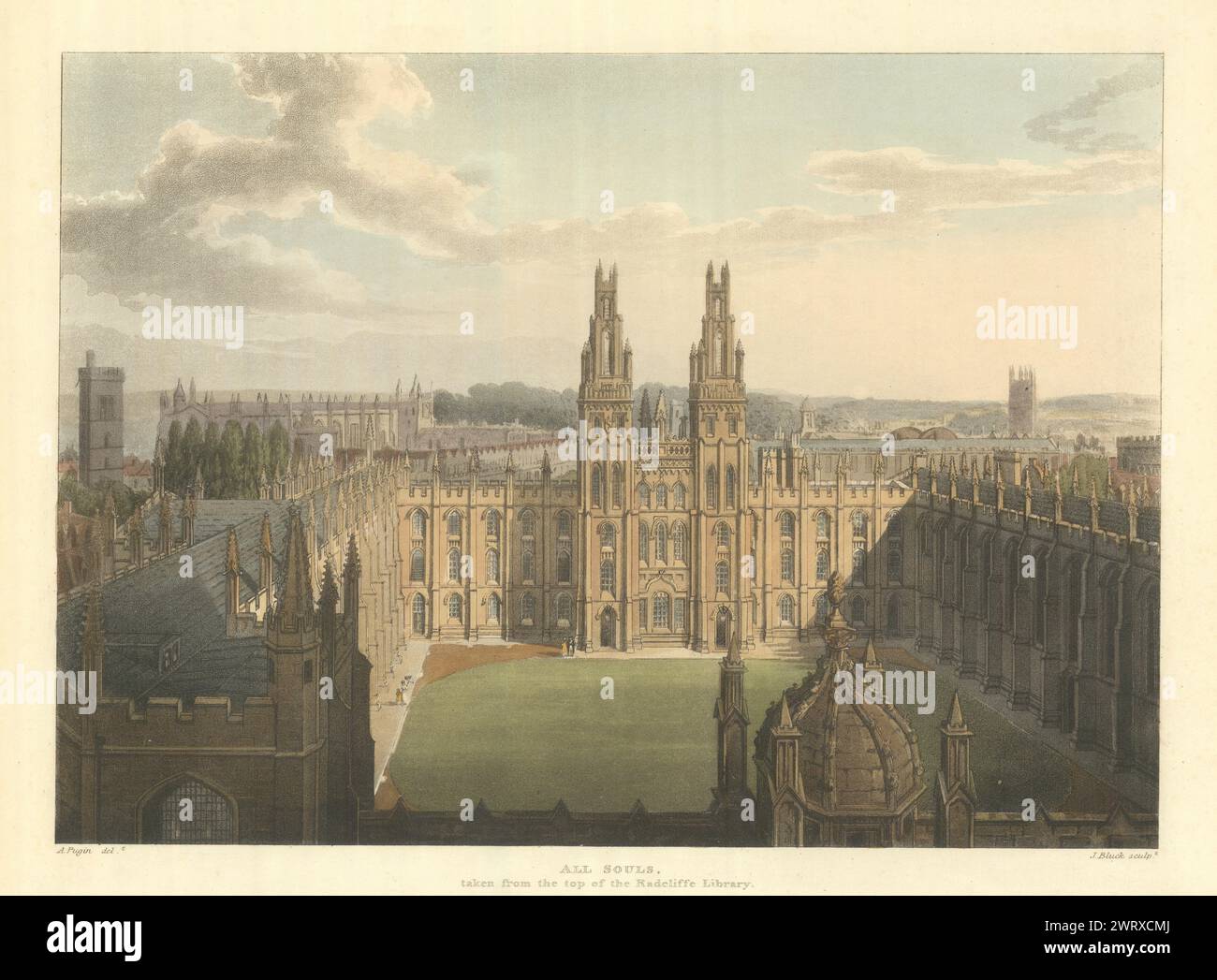 All Souls from the top of Radcliffe Library. Ackermann's Oxford ...