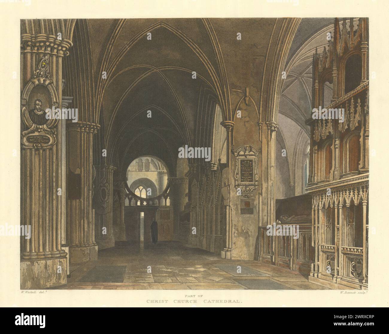 Part of Christ Church Cathedral. Ackermann's Oxford University 1814 old print Stock Photo