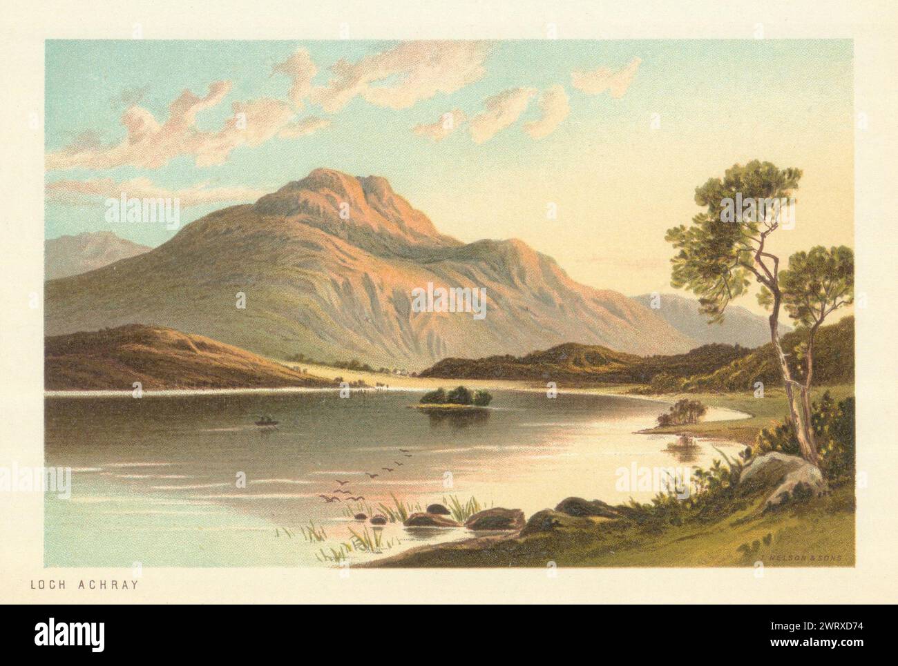 Loch Achray. Scotland antique chromolithograph 1891 old print picture Stock Photo