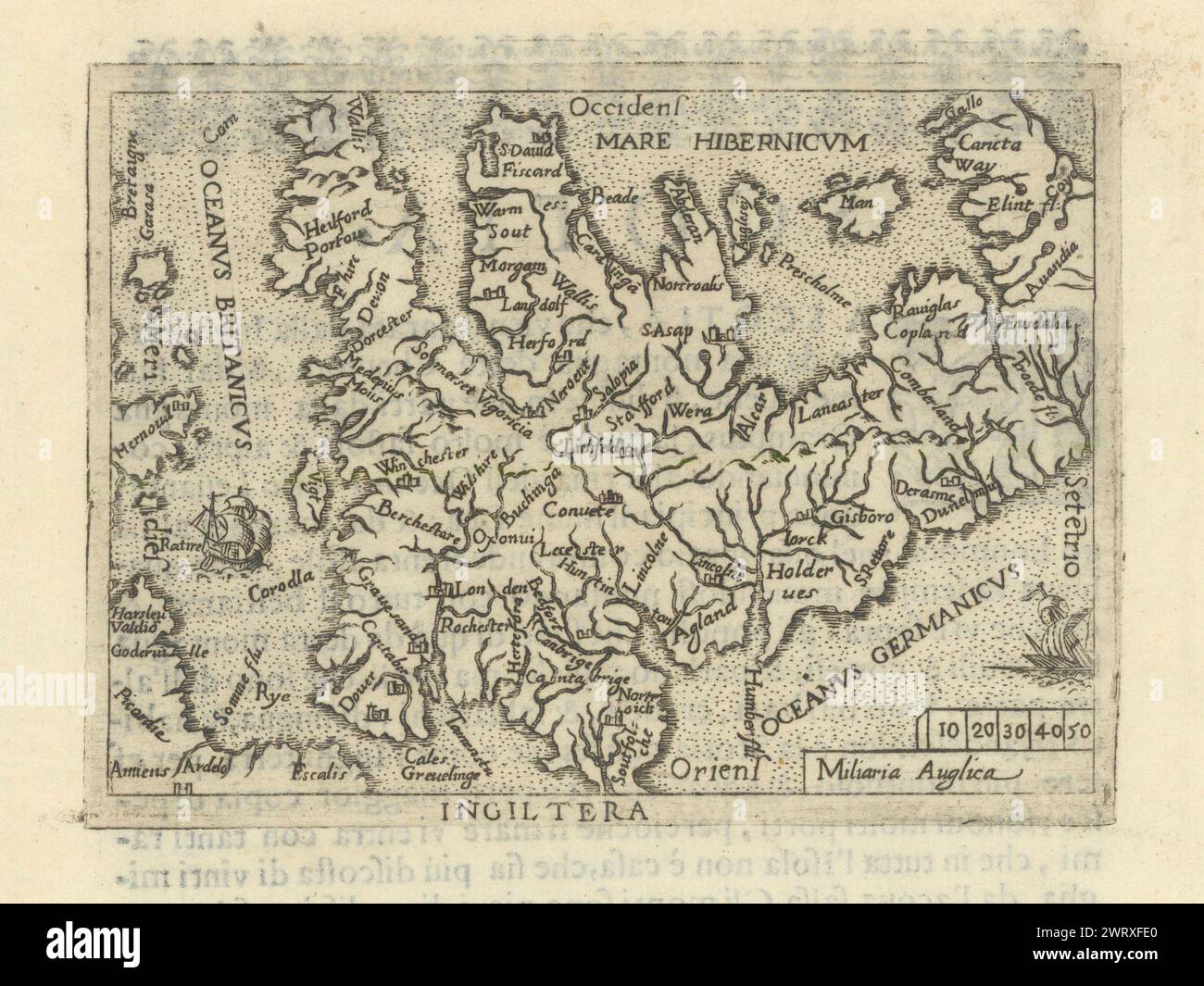 Ingiltera by Pietro Maria Marchetti after Ortelius/Galle. Great Britain 1598 map Stock Photo