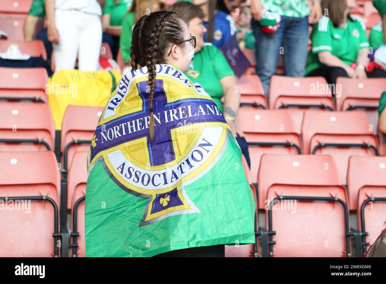 Girl fan wears NI flag Northern Ireland v Norway UEFA Women's Euro St Mary's Stadium