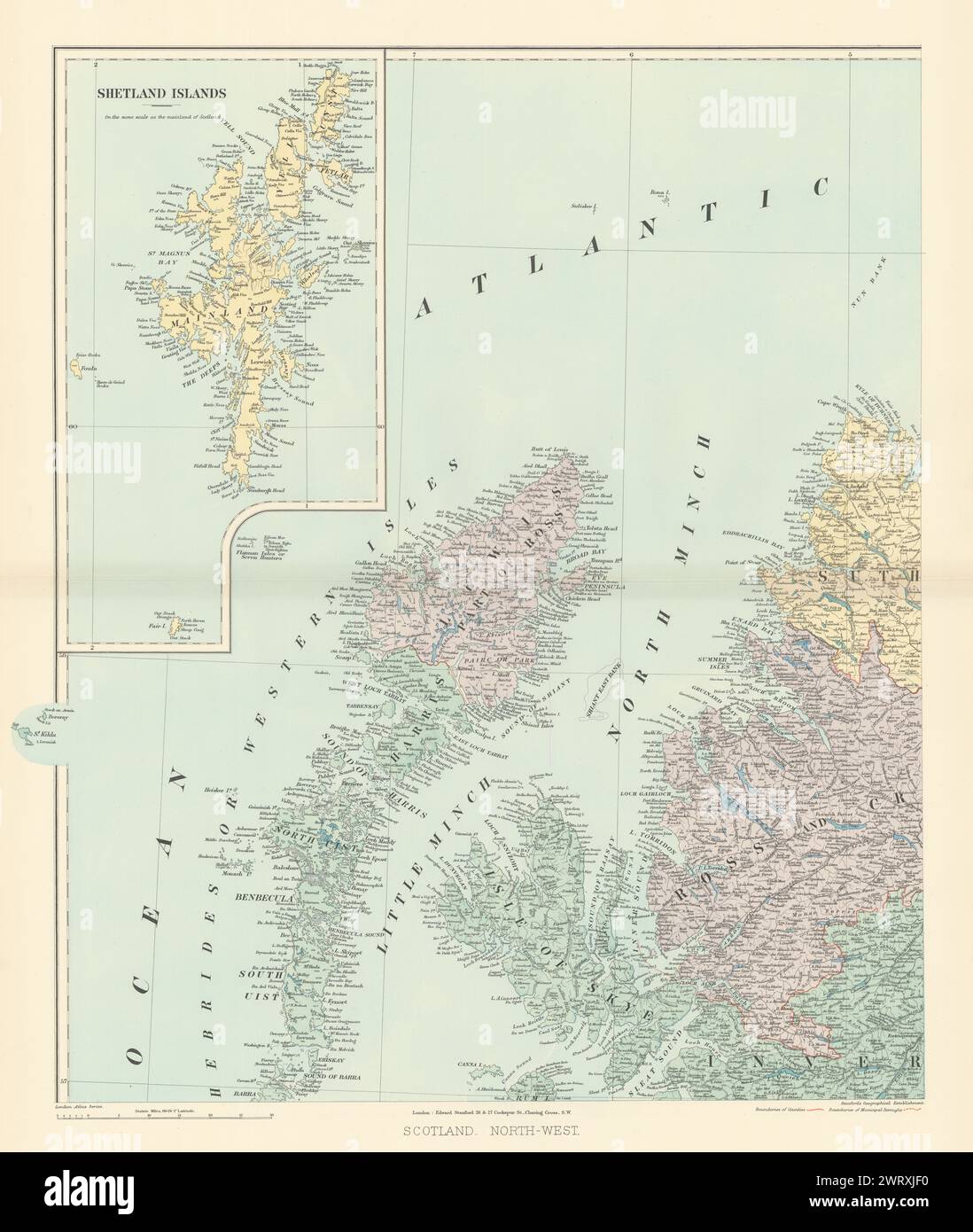 Scotland NW Shetland Western Isles Hebrides Skye Ross. 61x52cm STANFORD 1896 map Stock Photo