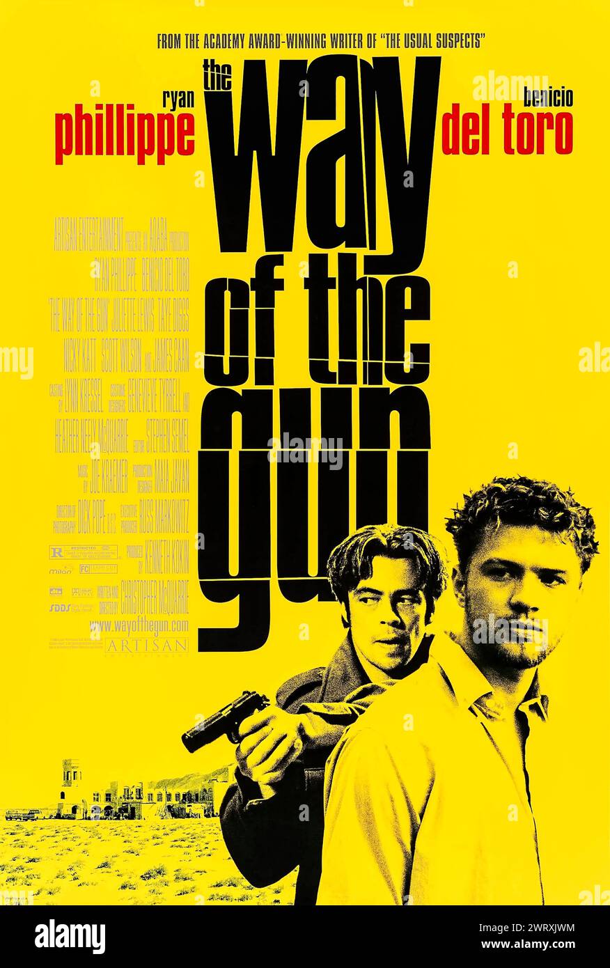 The Way of the Gun (2001) directed by Christopher McQuarrie and starring Ryan Phillippe, Benicio Del Toro and Juliette Lewis. Two low-level criminals kidnap a woman and discover she is carrying the child of a mafia money launderer.  Photograph of an original 2001 US one sheet poster. ***EDITORIAL USE ONLY*** Credit: BFA / Artisan Entertainment Stock Photo