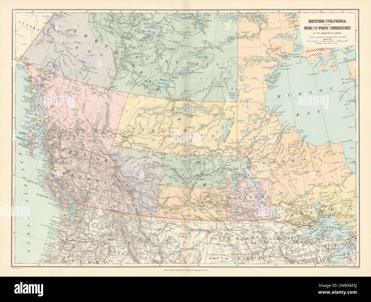 British Columbia & Northwest Territory. Manitoba Canada. STANFORD 1896 old map Stock Photo