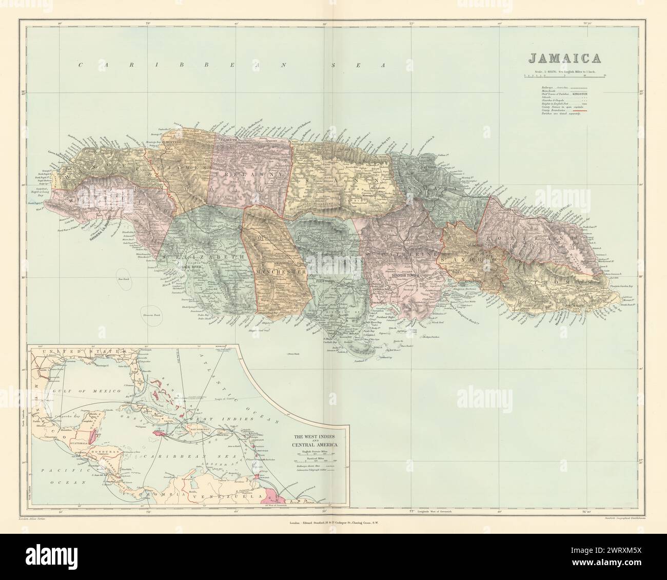 Vintage map of jamaica hi-res stock photography and images - Page