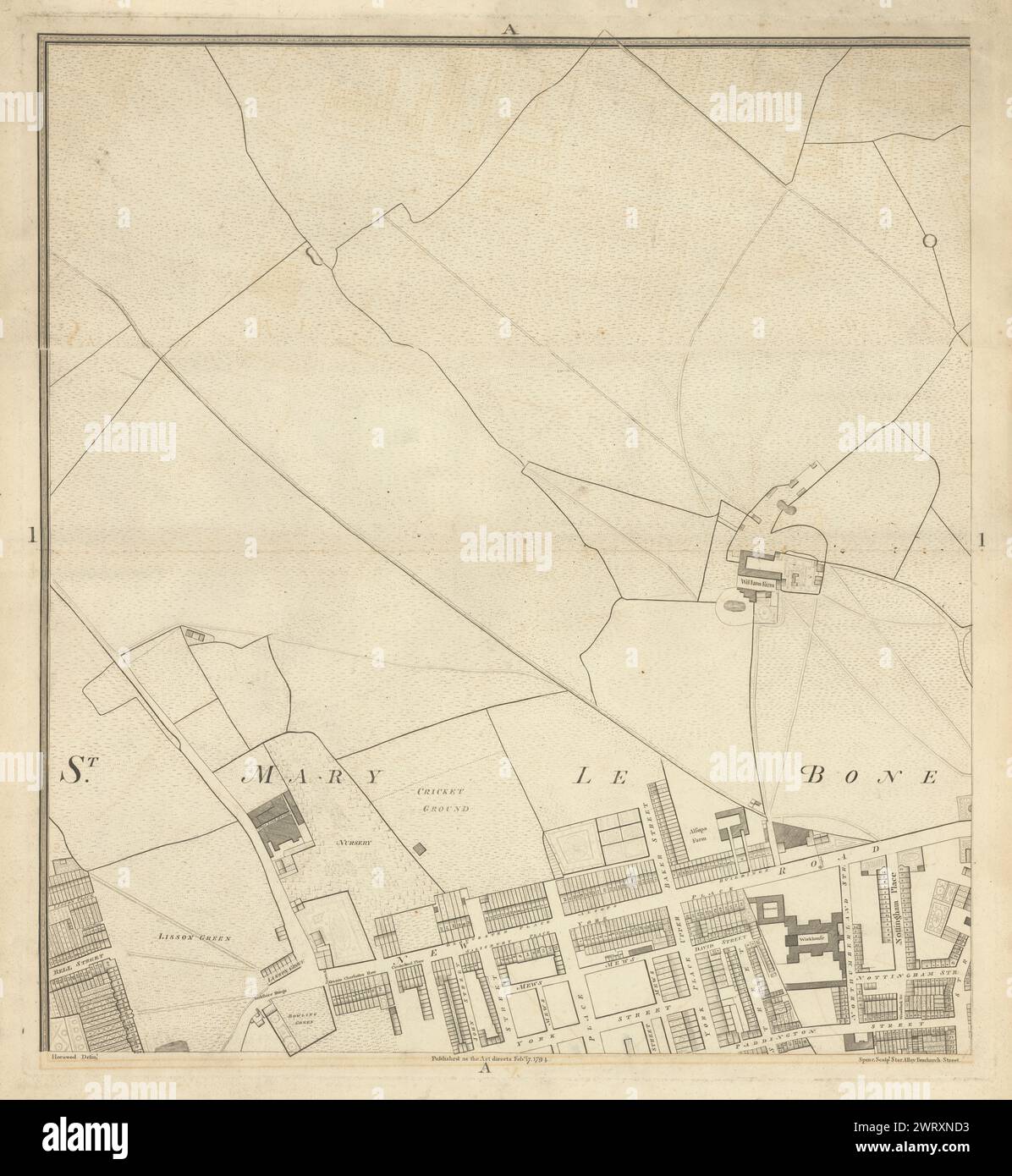 Horwood London A1 Marylebone Road Lisson Grove Regents Park Baker St 1794 map Stock Photo