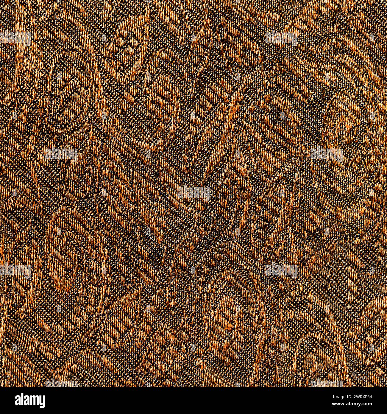 Seamless texture photo of dark golden brown floral patterned cotton material. Stock Photo