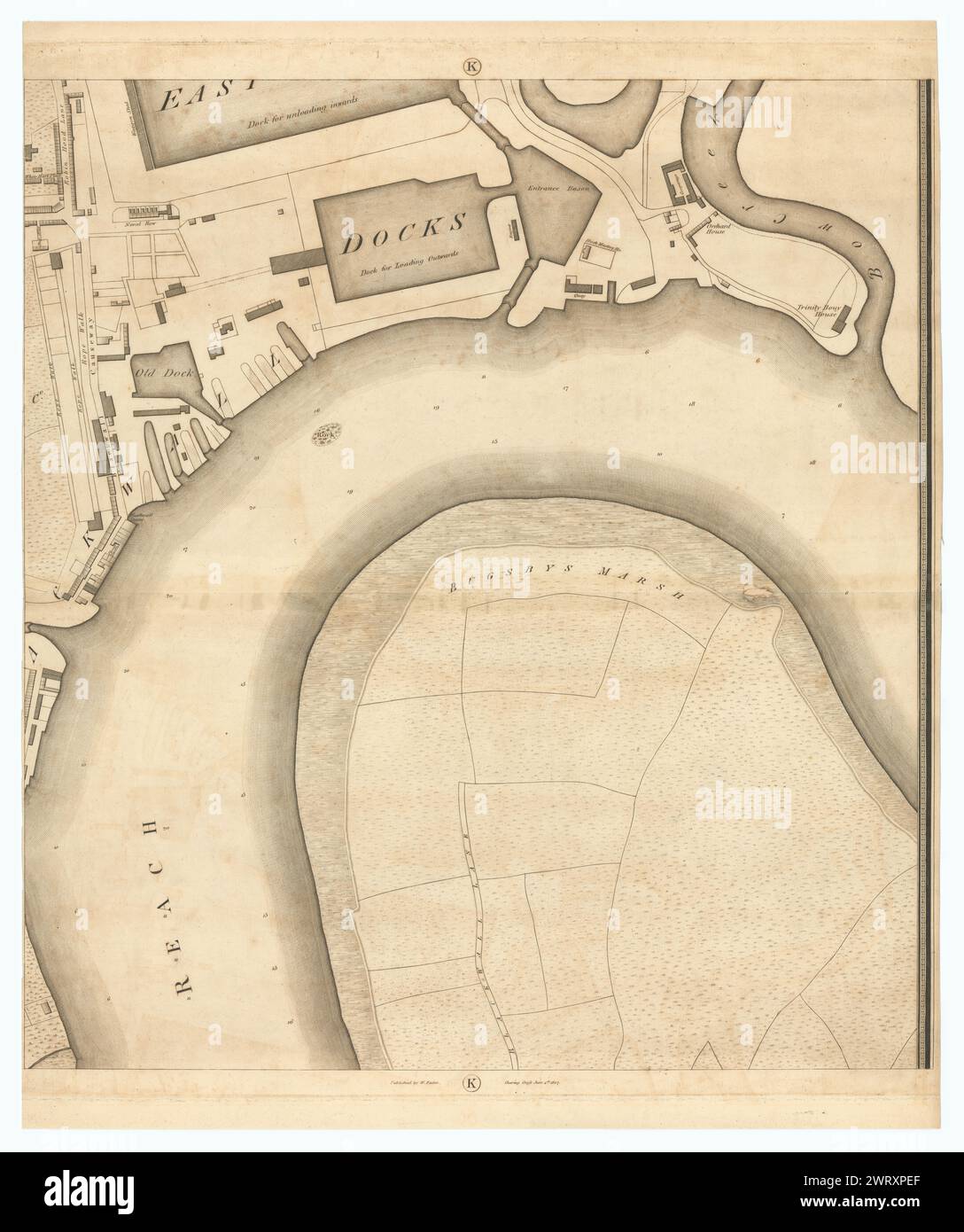 Horwood/Faden London K3 North Greenwich Blackwall East India Docks 1807 map Stock Photo