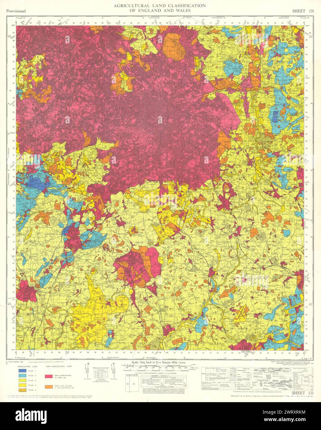 Agricultural Land Classification 131 Birmingham. West Midlands. Arden 1970 map Stock Photo