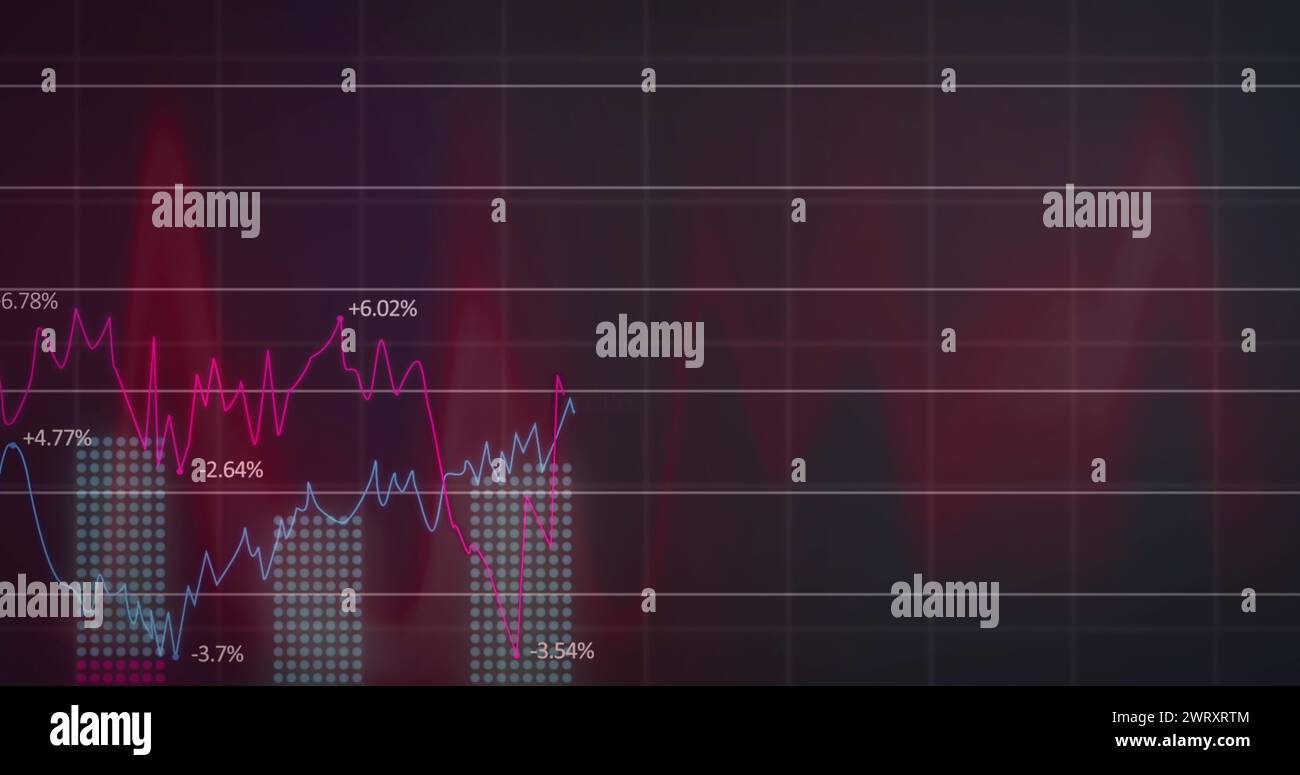 Image of multiple graphs with changing numbers against abstract pattern ...