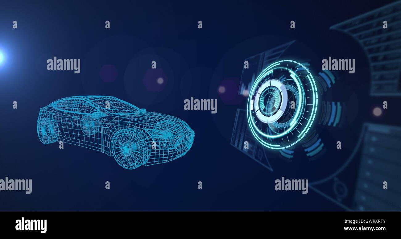 Car Data Processing Image of 3d car drawing, scope scanning and data processing Stock Photo ...