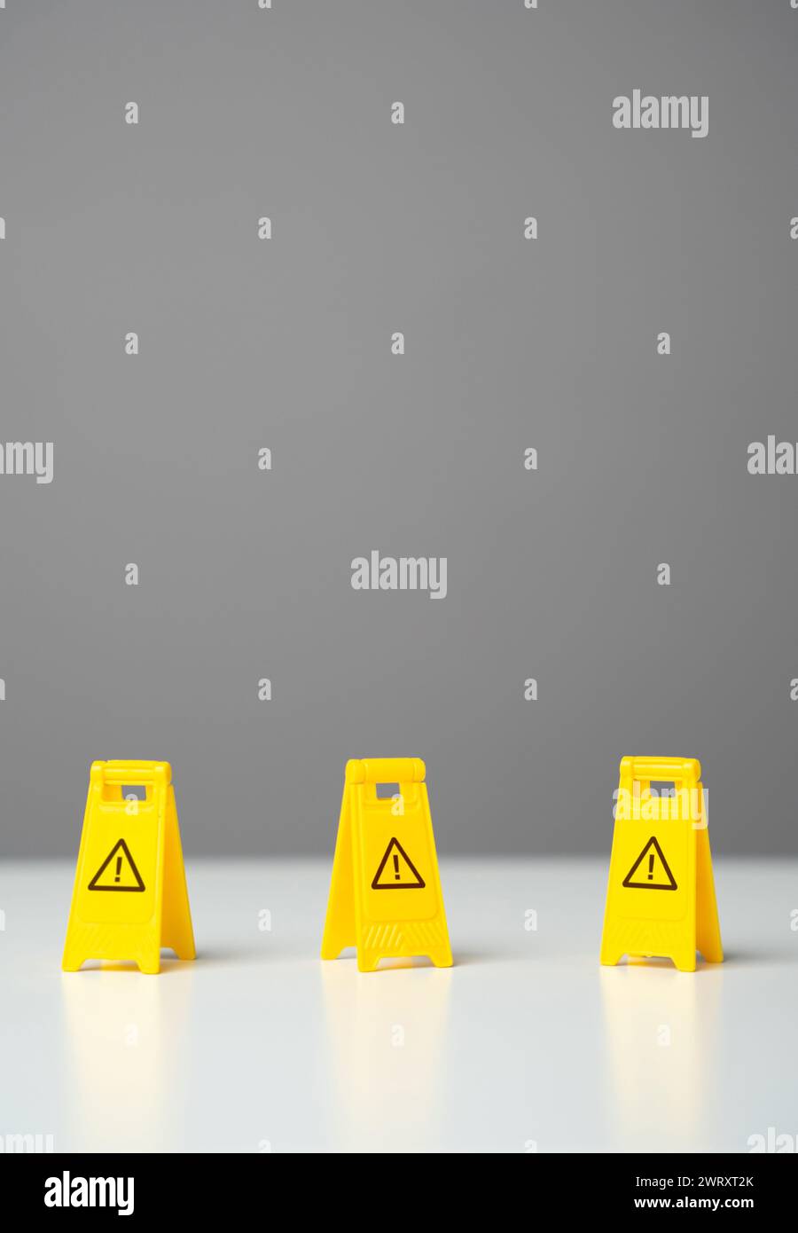 Perimeter warning signs. Be careful. No no zone. Overcome obstacles and forge ahead towards goals. Avoid trouble. Adaptability. Find a way through dan Stock Photo