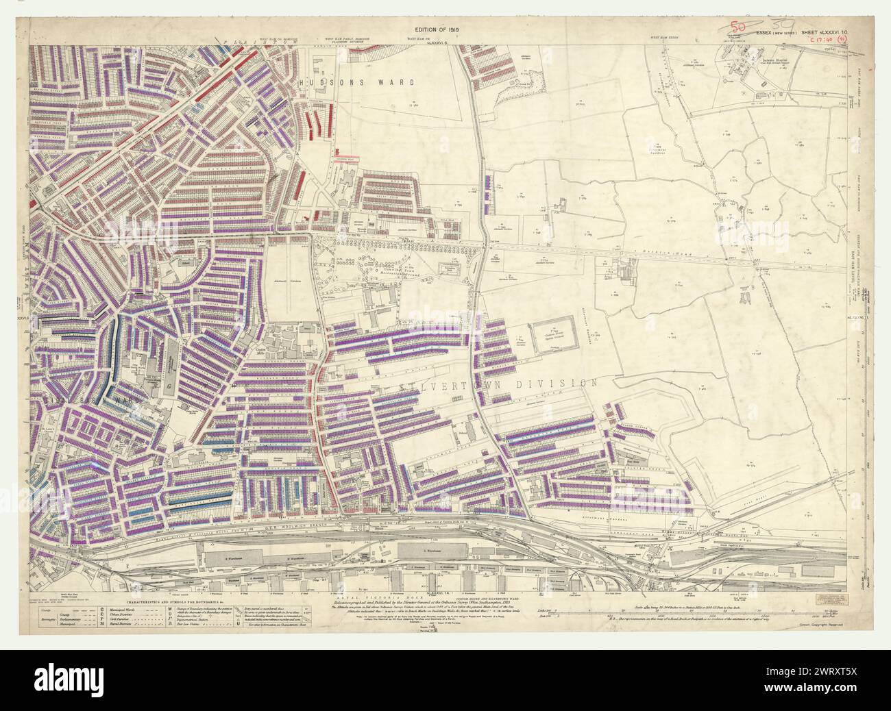 LSE POVERTY OS PROOF MAP Canning Town - Royal Victoria - Custom House 1928 Stock Photo