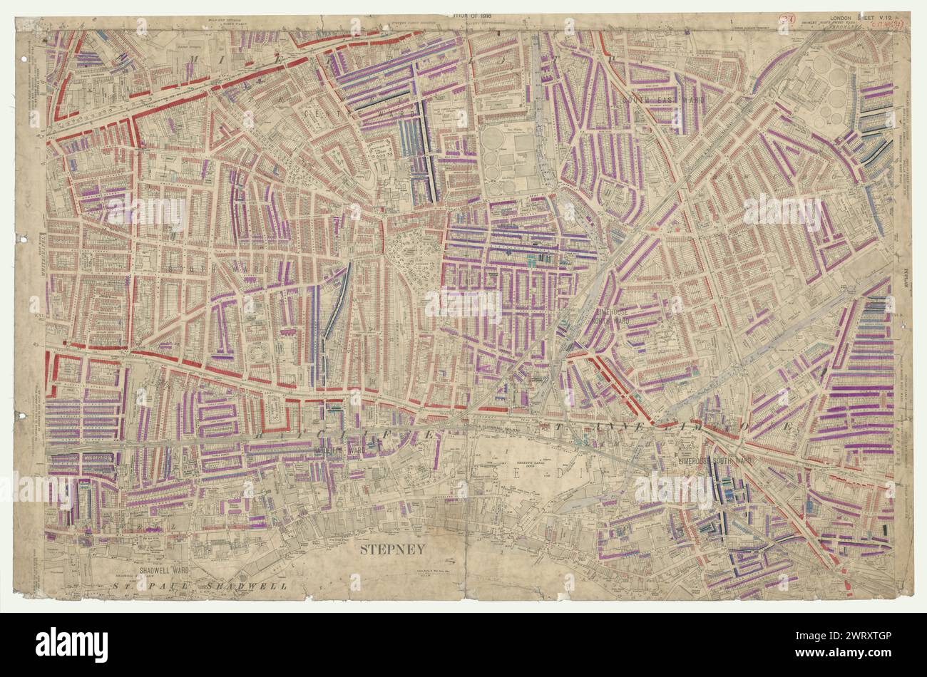 LSE POVERTY OS PROOF MAP East End - Limehouse - Shadwell - Wapping 1928 Stock Photo