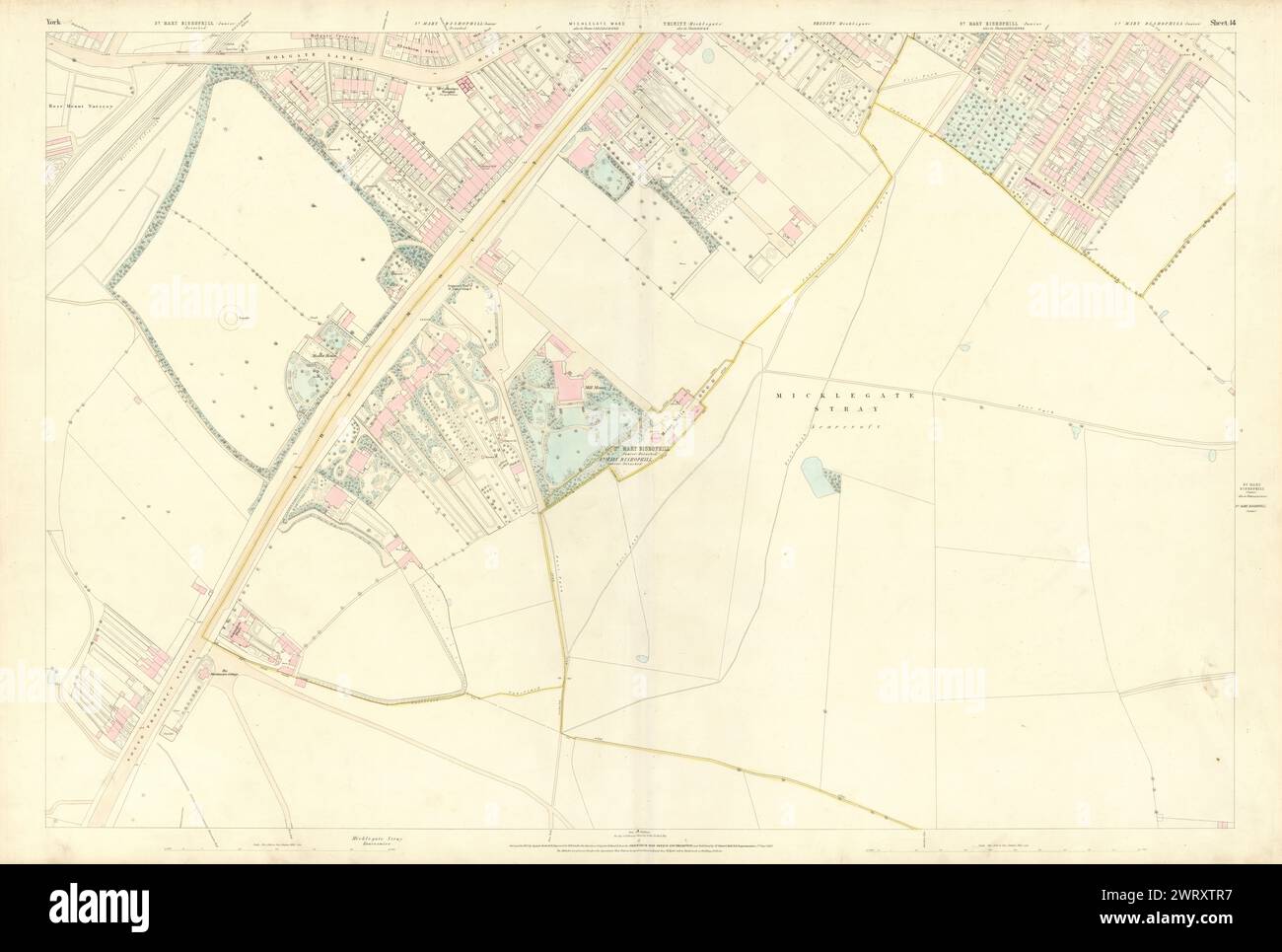 City of York #14 Mount Scarcroft Dringhouses Tadcaster Rd Knavesmire OS 1852 map Stock Photo