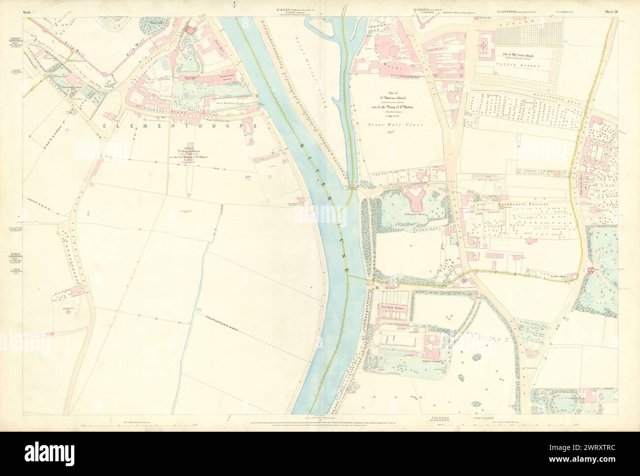 City of York 15 Clementhorpe Fulford Road Skeldergate Fishergate. OS 1852 map Stock Photo Alamy