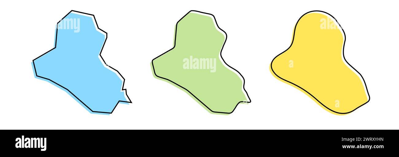 Iraq country black outline and colored country silhouettes in three ...