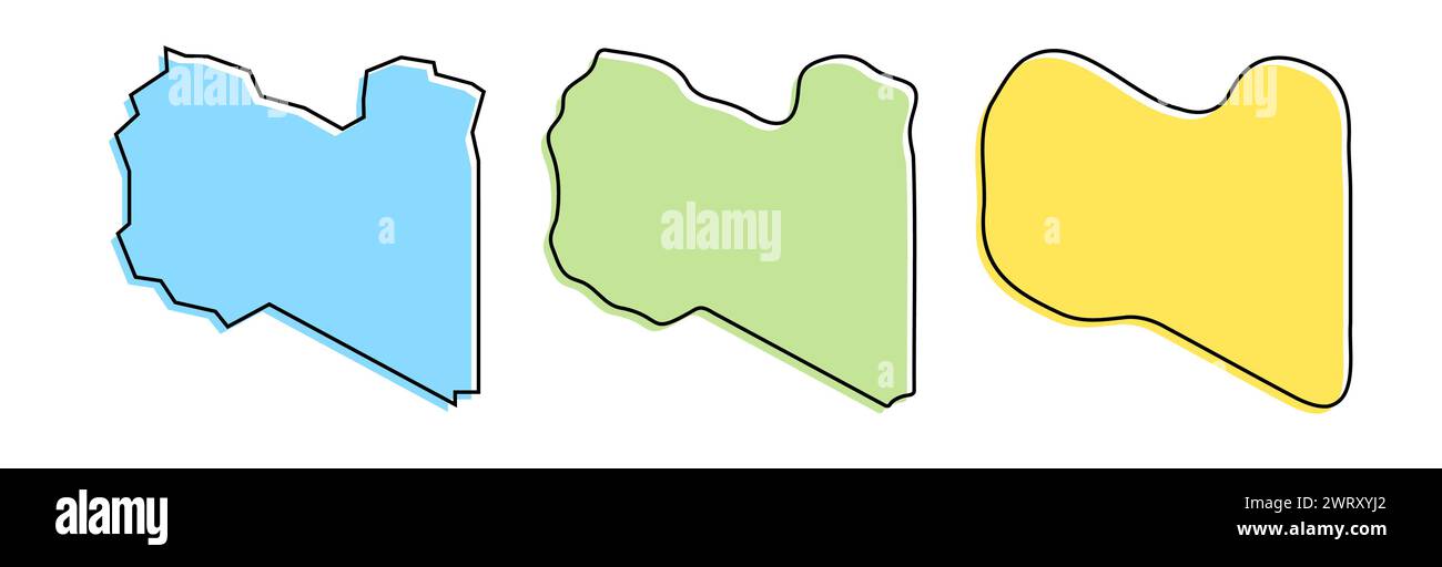 Libya country black outline and colored country silhouettes in three ...