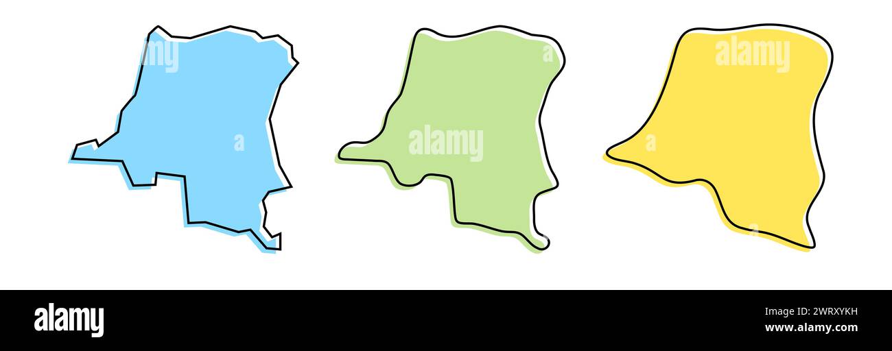 Democratic Republic of the Congo country black outline and colored ...