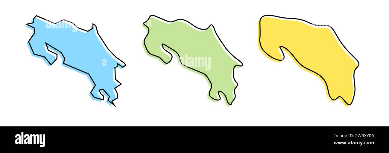 Costa Rica country black outline and colored country silhouettes in ...