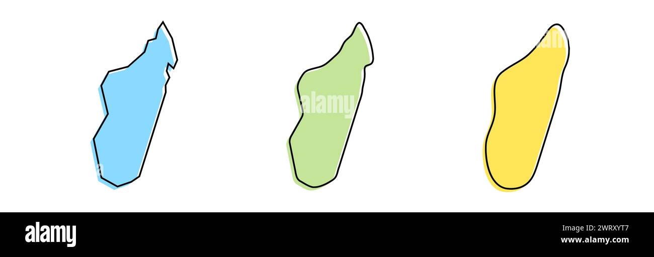 Madagascar country black outline and colored country silhouettes in ...
