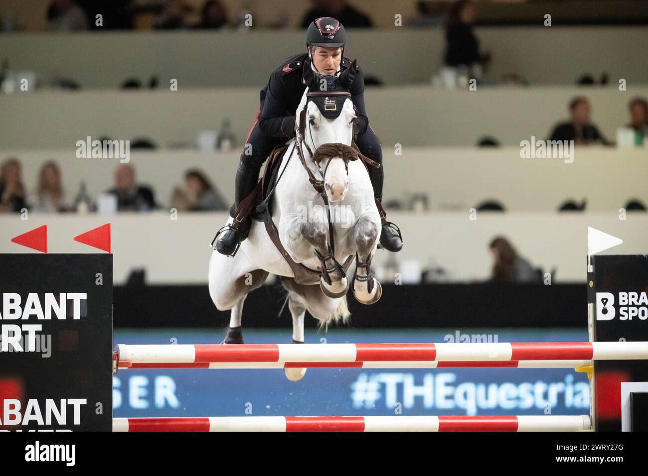 Denbosch, Netherlands - March 10, 2024. Emmanuele Gaudiano from Italy and riding Jaja compete in a 1.45 Speed Class during the 2024 Rolex Dutch Master Stock Photo