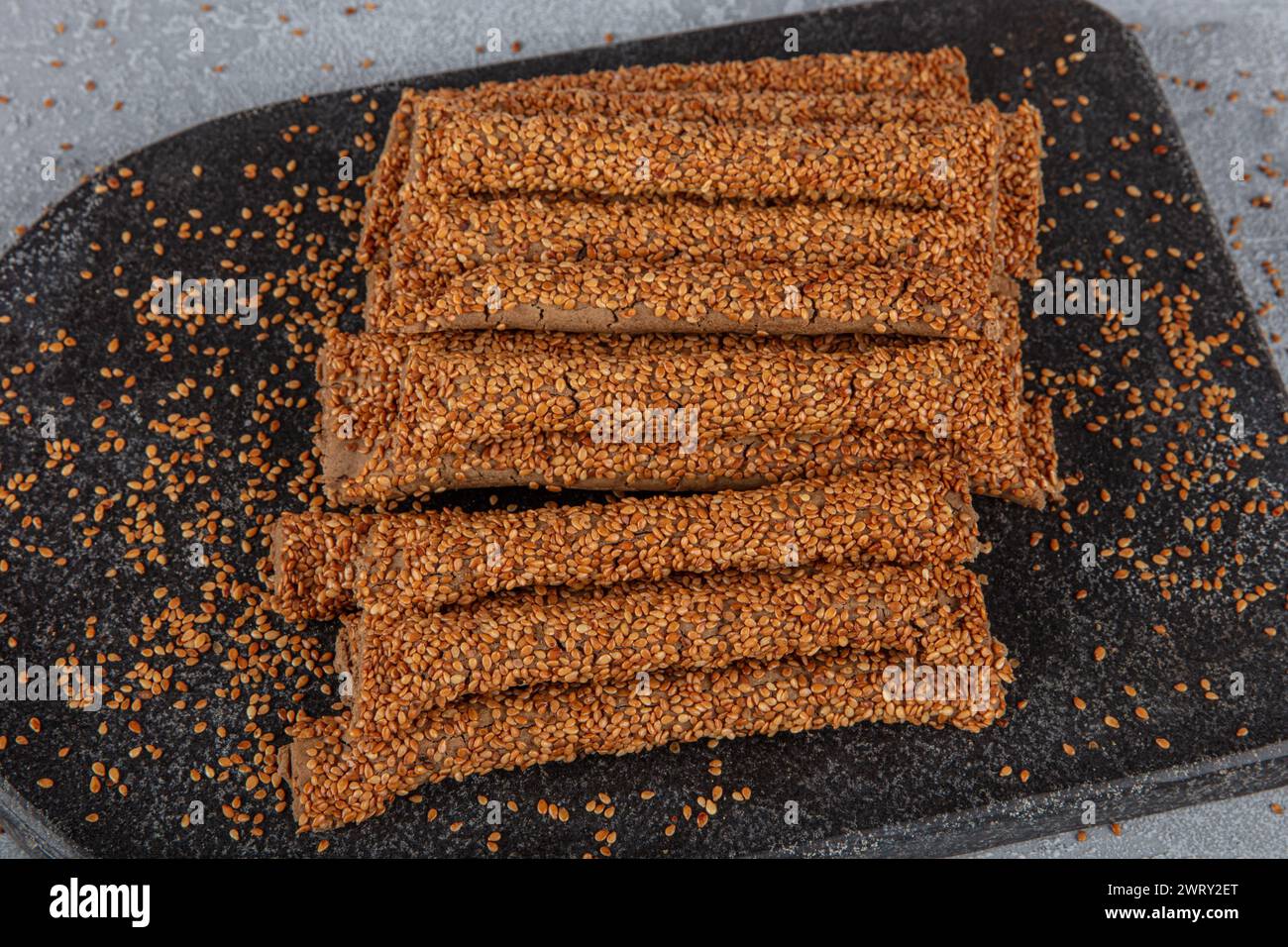 Sesame Stick Crackers Crispy Bread Straw Pretzel Bread Sticks With Sesame Seeds Snacks Stock 4329