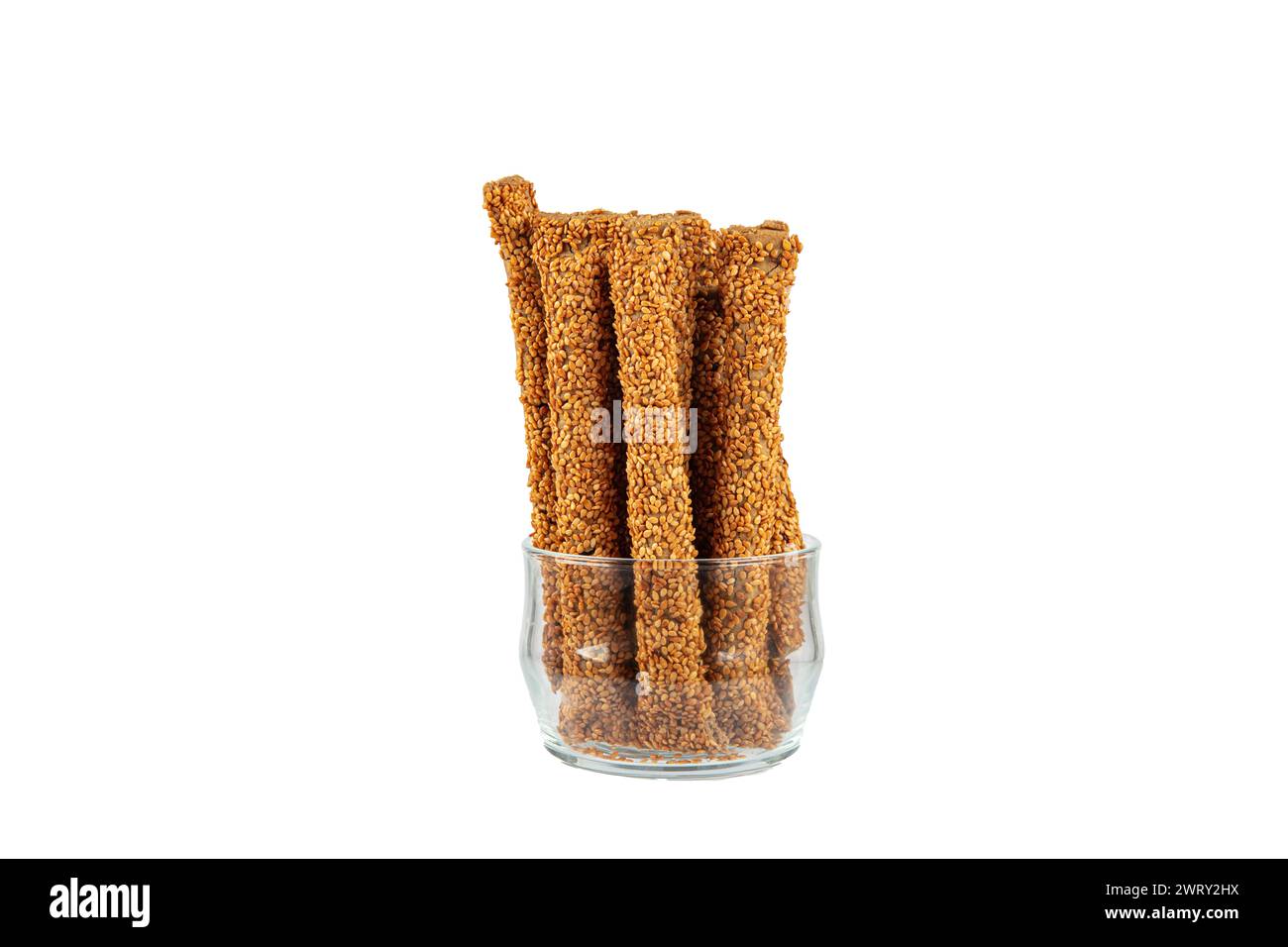 Sesame stick crackers, crispy bread straw. Pretzel bread sticks with sesame seeds, snacks Stock