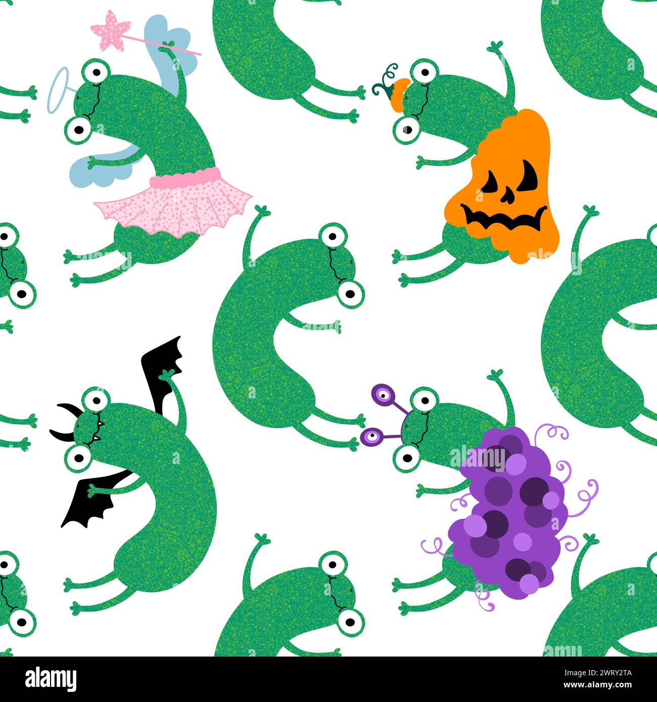Cartoon animals seamless halloween frogs pattern for wrapping paper and fabrics and kids print and party accessories Stock Photo