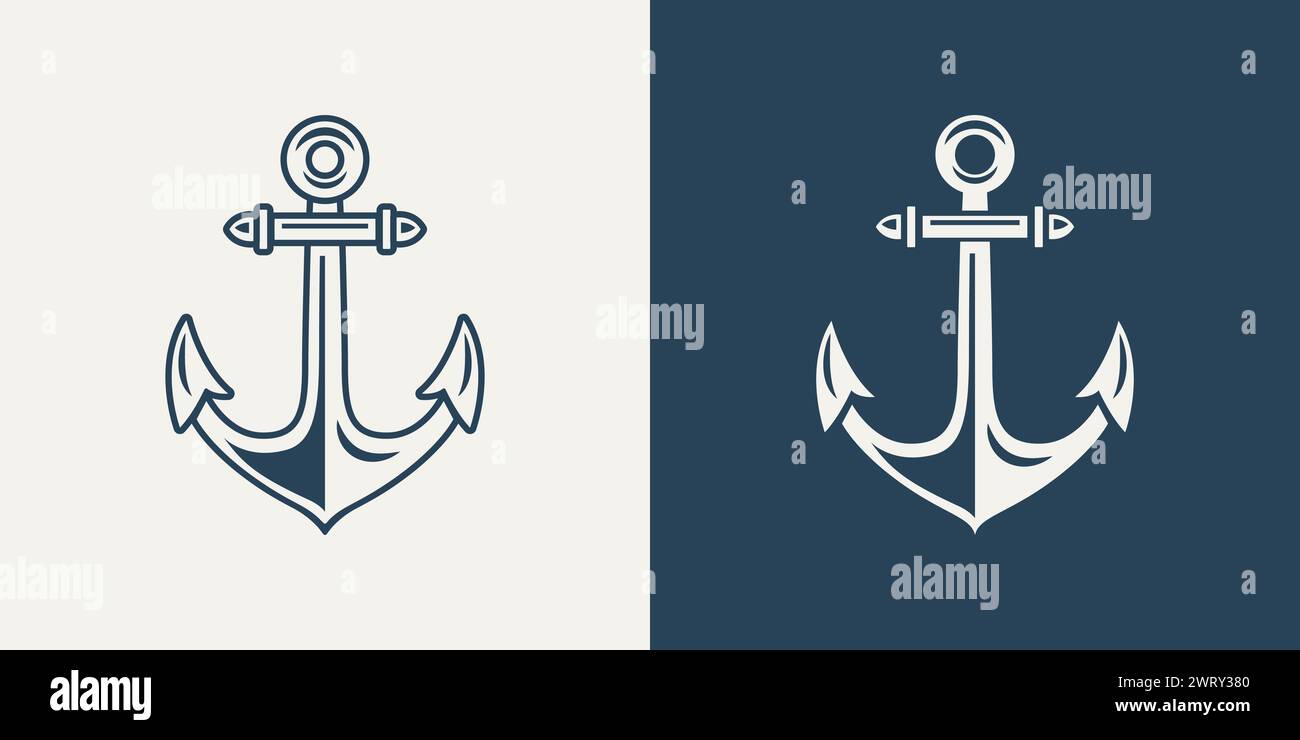 Vector Anchors. Anchor Silhouette Icon Set. Anchor with Outline. Anchor Design Template. Vector Illustration Stock Vector
