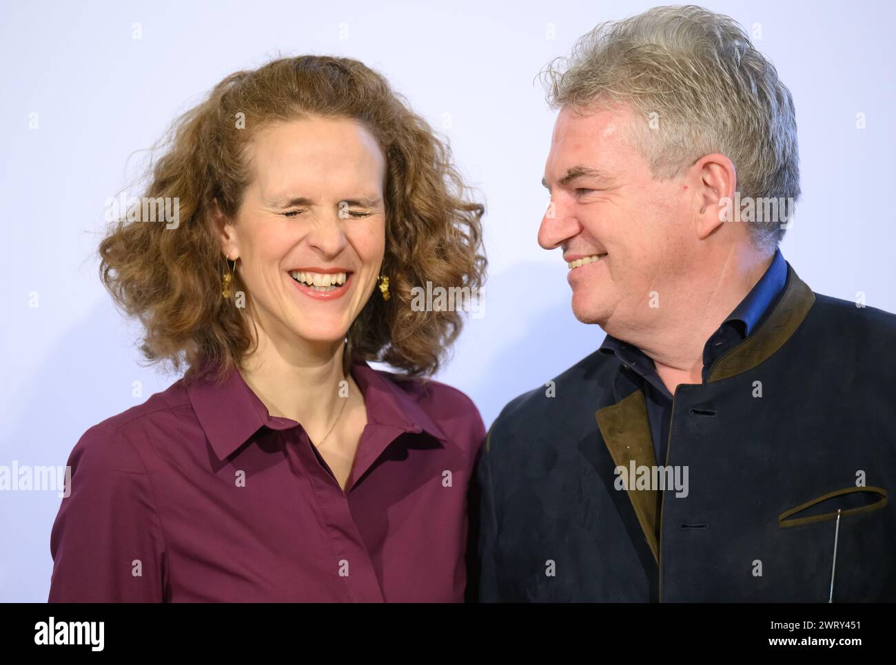 Dresden, Germany. 14th Mar, 2024. Nora Schmid (l), designated Artistic Director of the Semperoper Dresden, and Wolfgang Rothe, Commercial Director of the Semperoper, stand in the Rundfoyer of the opera house before the start of the press conference on the presentation of the 2024/2025 season. Credit: Robert Michael/dpa/Alamy Live News Stock Photo