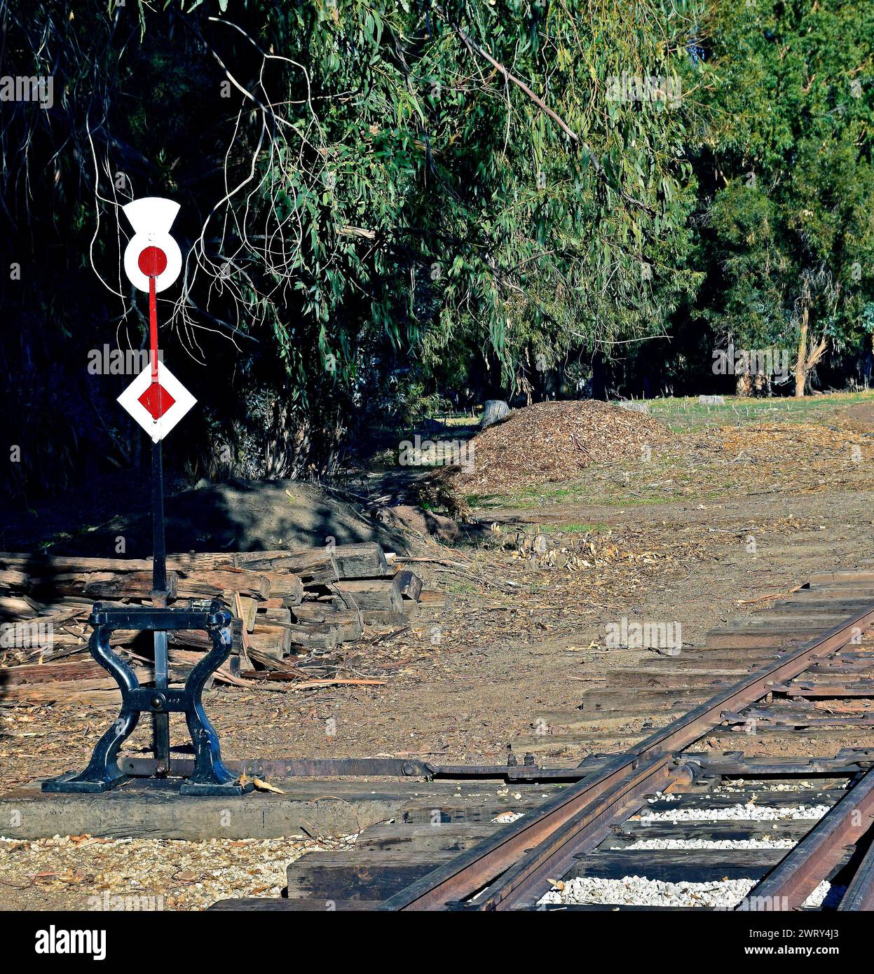 railroad tracks in Ardenwood Historic Farm in Fremont California Stock Photo
