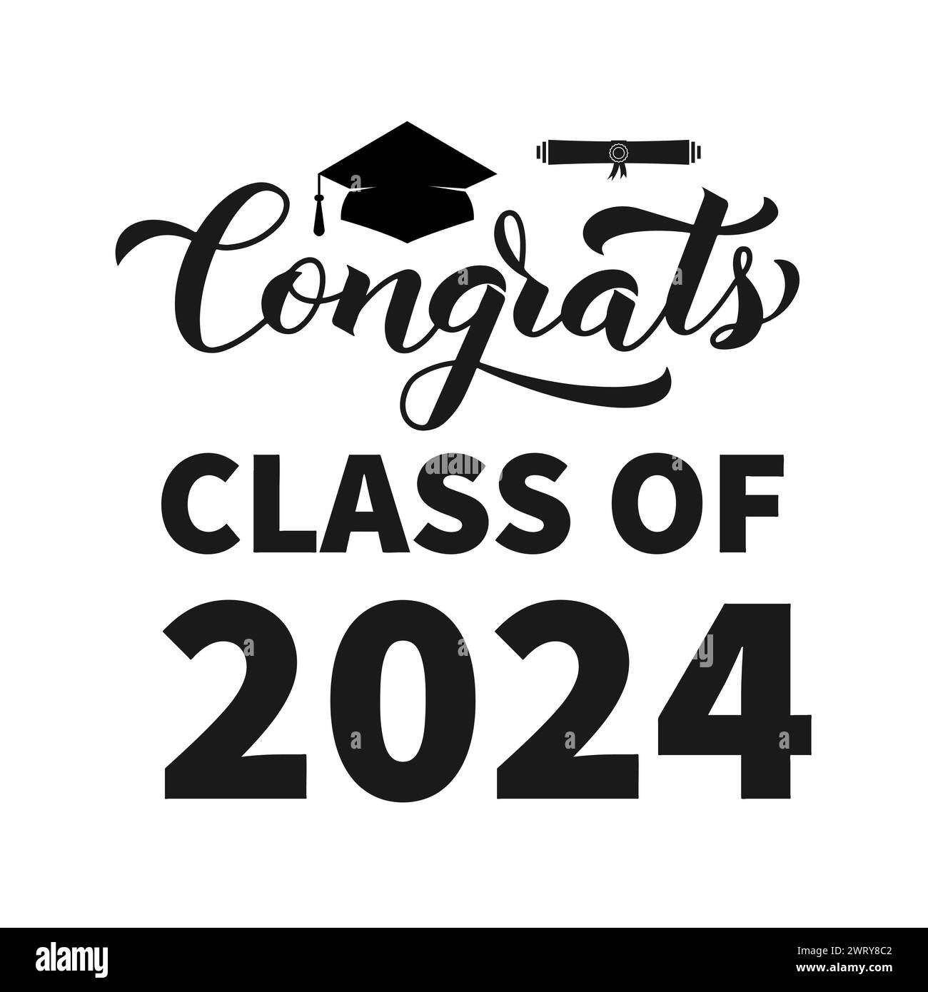 Congrats Class of 2025 calligraphy lettering with graduation cap