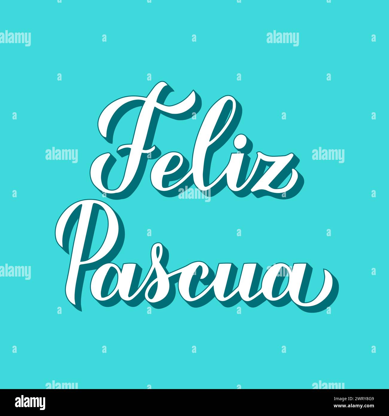 Happy Easter calligraphy hand lettering in Spanish language on mint green background. Easter