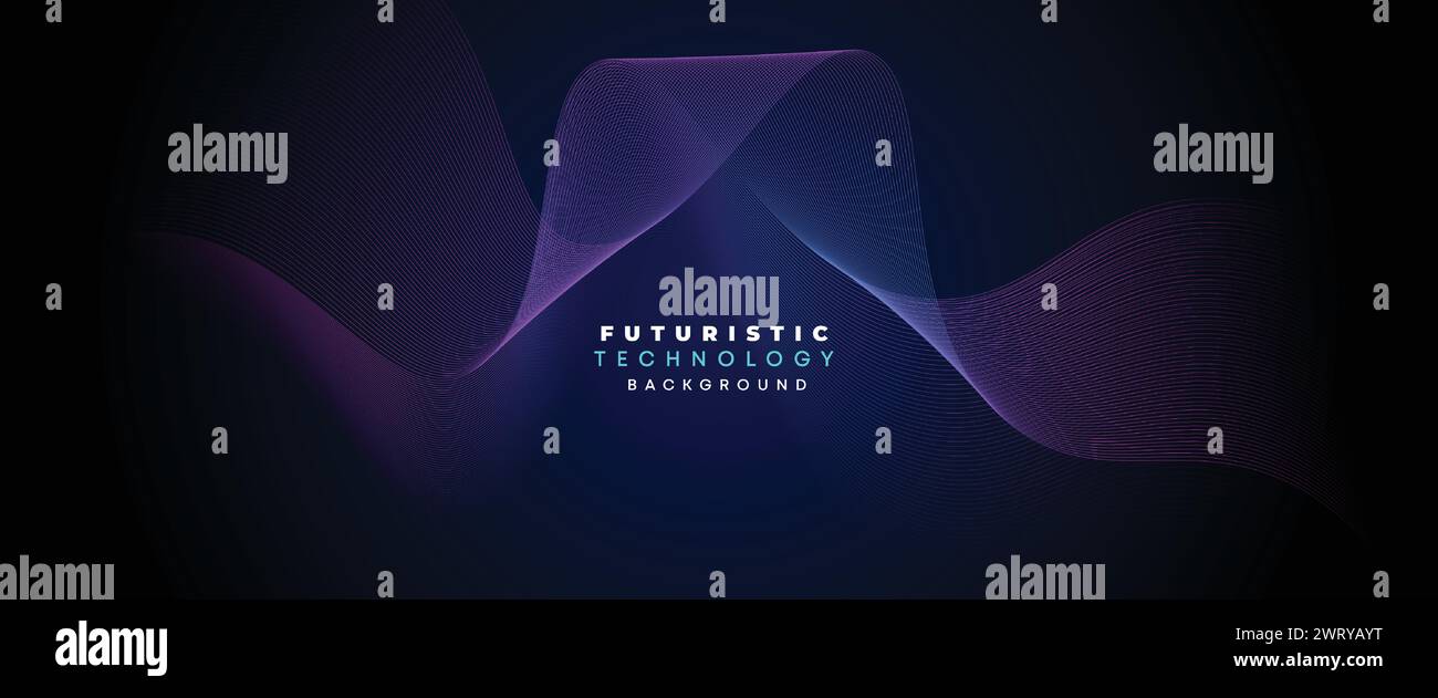 Digital Technology Banner Abstract Purple and Blue Waving Lines Background. Navy Blue or pink gradient with Future technology Diagonal geometric shape Stock Vector