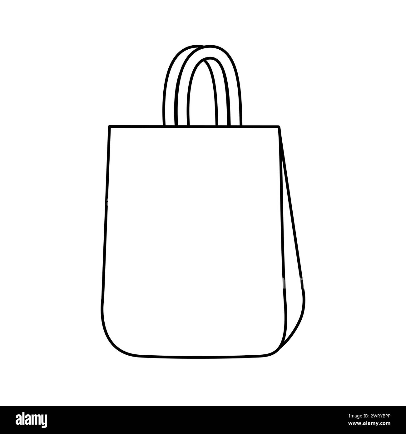 Paper bag for shopping or gifts, doodle style flat vector outline illustration for kids coloring book Stock Vector
