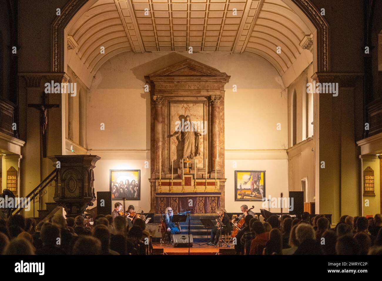London, UK. Thursday, 14 March, 2024. Kenji Haino performing in the St John’s Church, Bethnal Green, as part of the three-day residency organised by Cafe Oto. Photo: Richard Gray/Alamy Live News Stock Photo