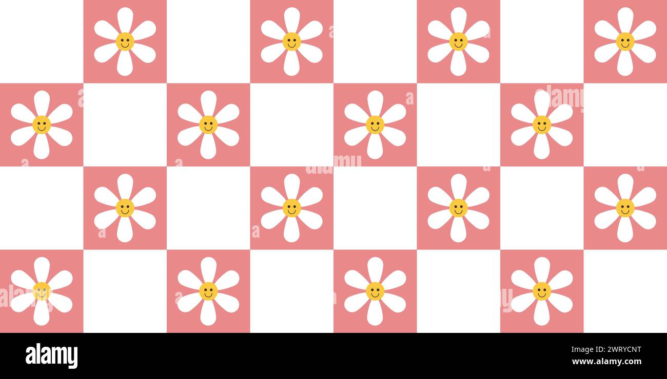 70s Vibes Groovy Checkerboard Seamless Pattern Large Square with Cute ...