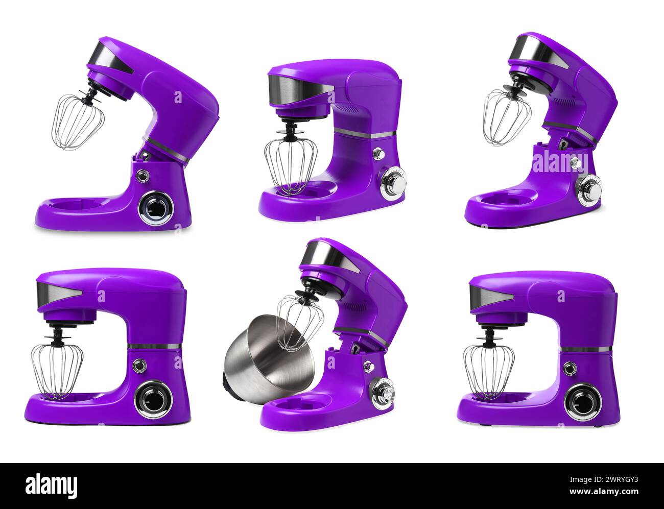 Purple stand mixers isolated on white, set Stock Photo Alamy