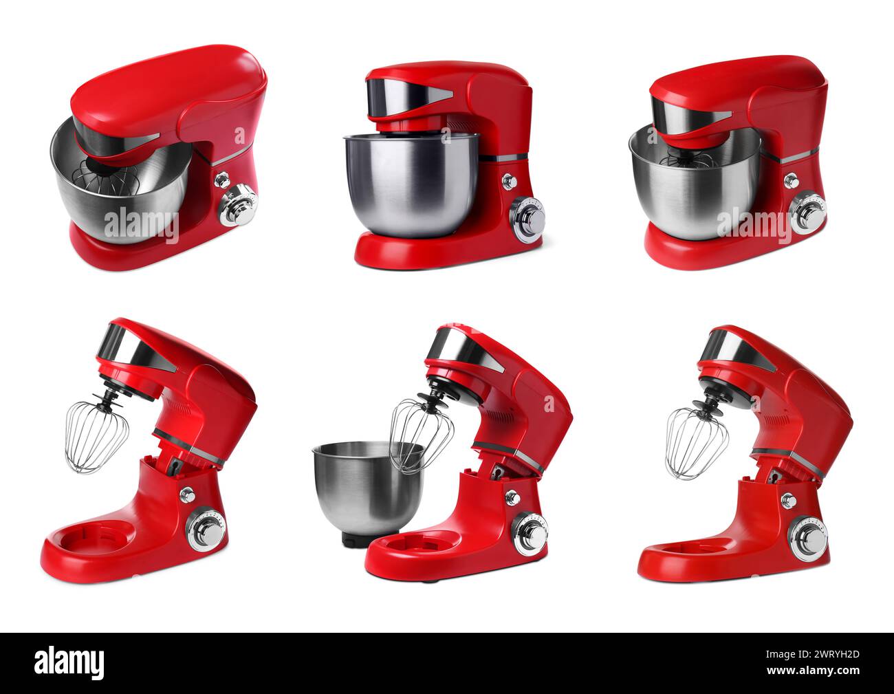 Red stand mixers isolated on white, set Stock Photo Alamy