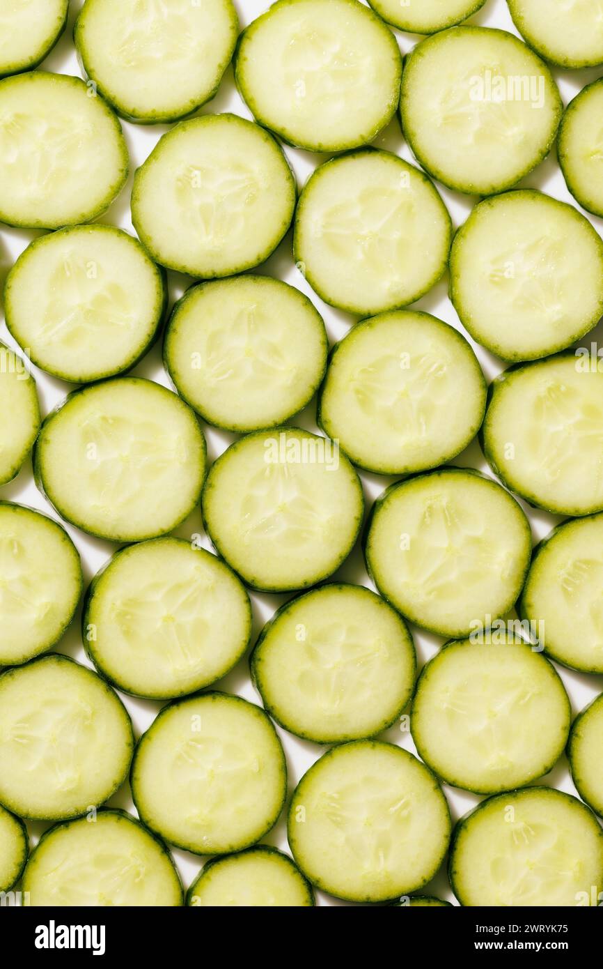 full of slices of cucumbers Stock Photo